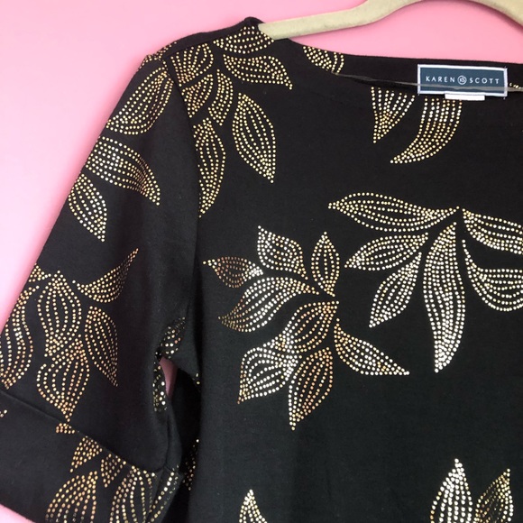 Karen Scott Black and Gold Floral Shirt - Picture 3 of 8